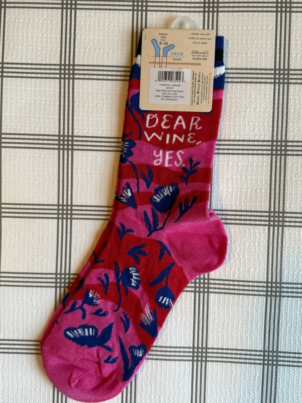 Dear Wine Yes Floral Crew Socks - Pink & Red